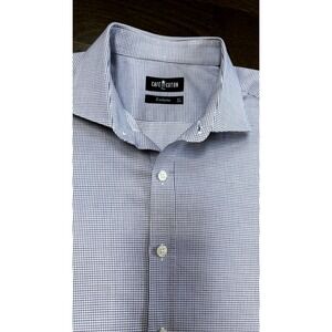 Cafe Coton Paris Exclusive Blue White Micro Check Dress Shirt Mens 16.5 42cm